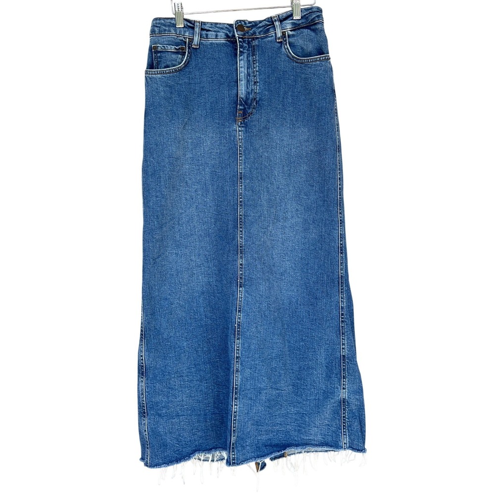 ZARA Long Denim Maxi Skirt Medium Jean Back Slit High Rise Western 90 Y2K Grunge